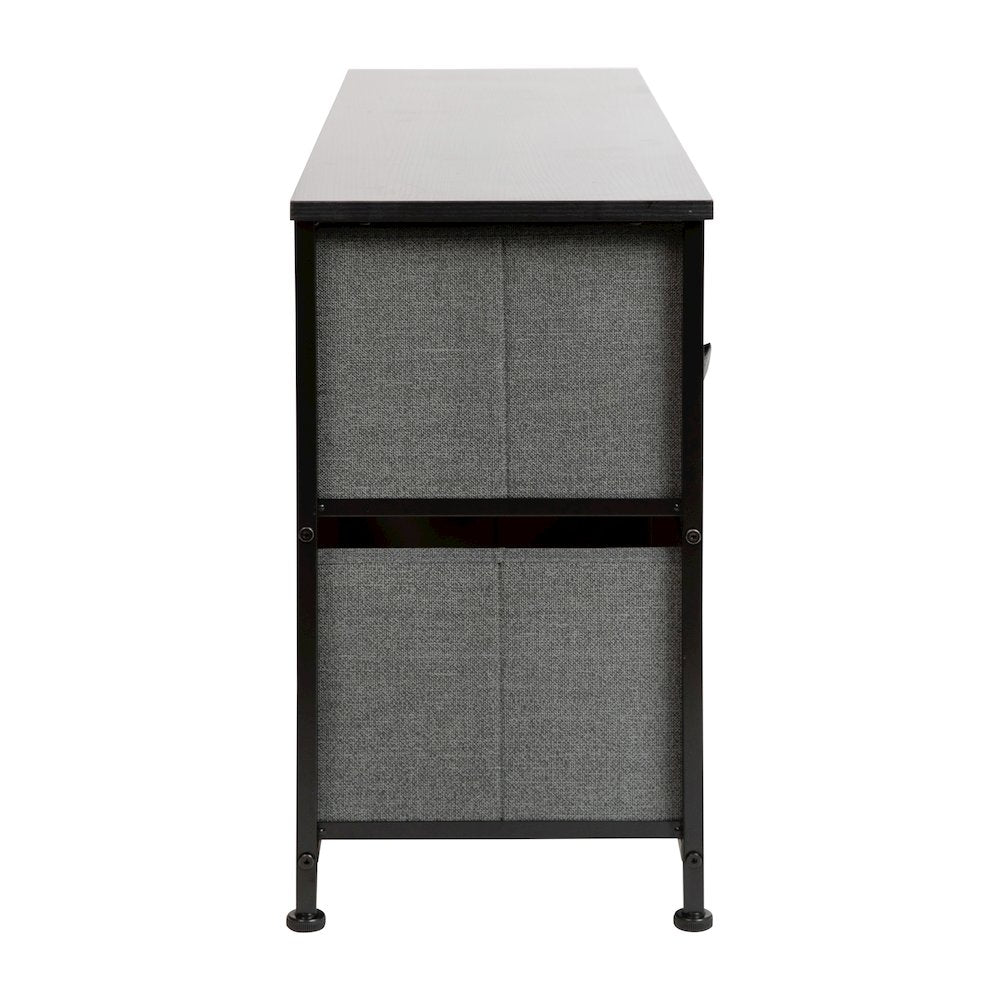 5 Drawer Wood Top BlackFrame Vertical Storage Dresser with Dark Gray Drawers