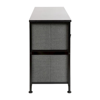 5 Drawer Wood Top BlackFrame Vertical Storage Dresser with Dark Gray Drawers