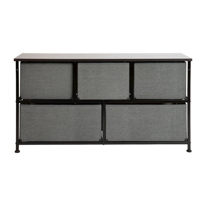 5 Drawer Wood Top BlackFrame Vertical Storage Dresser with Dark Gray Drawers