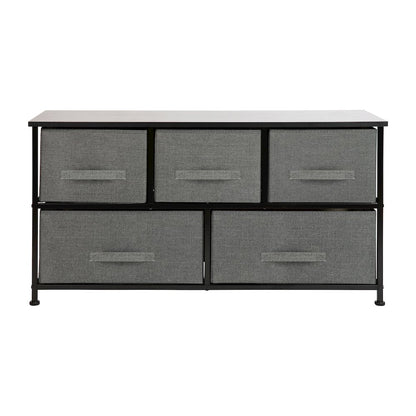 5 Drawer Wood Top BlackFrame Vertical Storage Dresser with Dark Gray Drawers