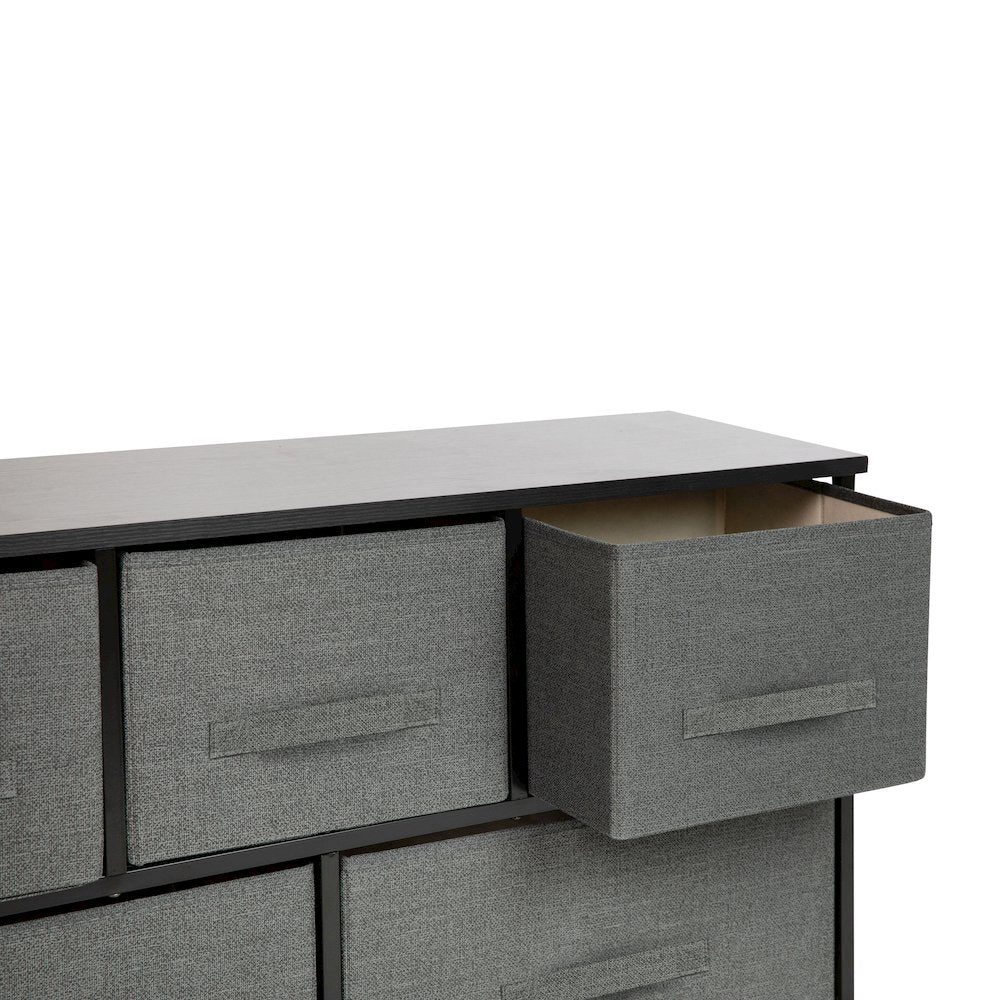 5 Drawer Wood Top BlackFrame Vertical Storage Dresser with Dark Gray Drawers