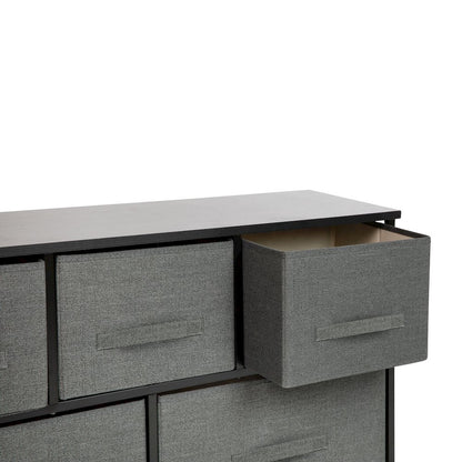5 Drawer Wood Top BlackFrame Vertical Storage Dresser with Dark Gray Drawers
