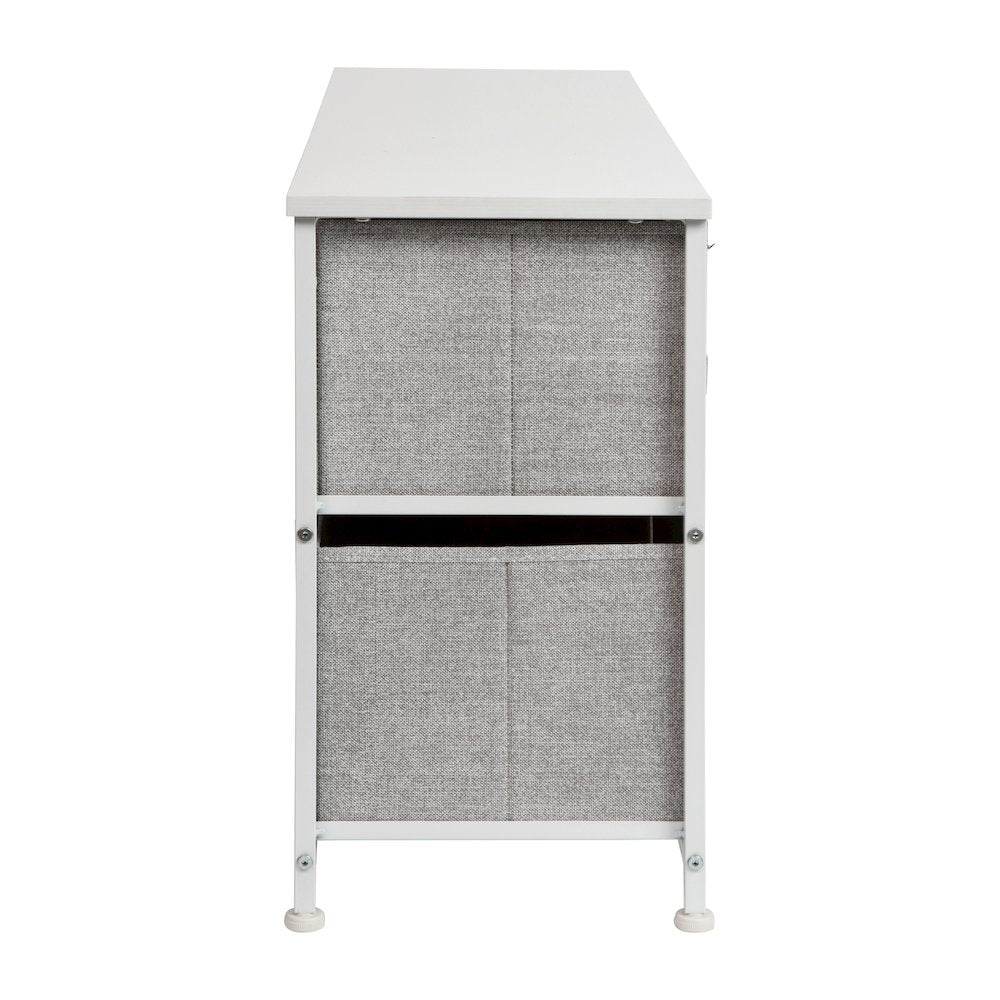 5 Drawer Wood Top WhiteFrame Vertical Storage Dresser with Light Gray Drawers
