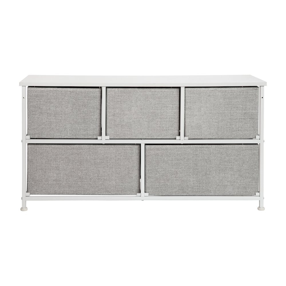 5 Drawer Wood Top WhiteFrame Vertical Storage Dresser with Light Gray Drawers