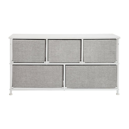5 Drawer Wood Top WhiteFrame Vertical Storage Dresser with Light Gray Drawers