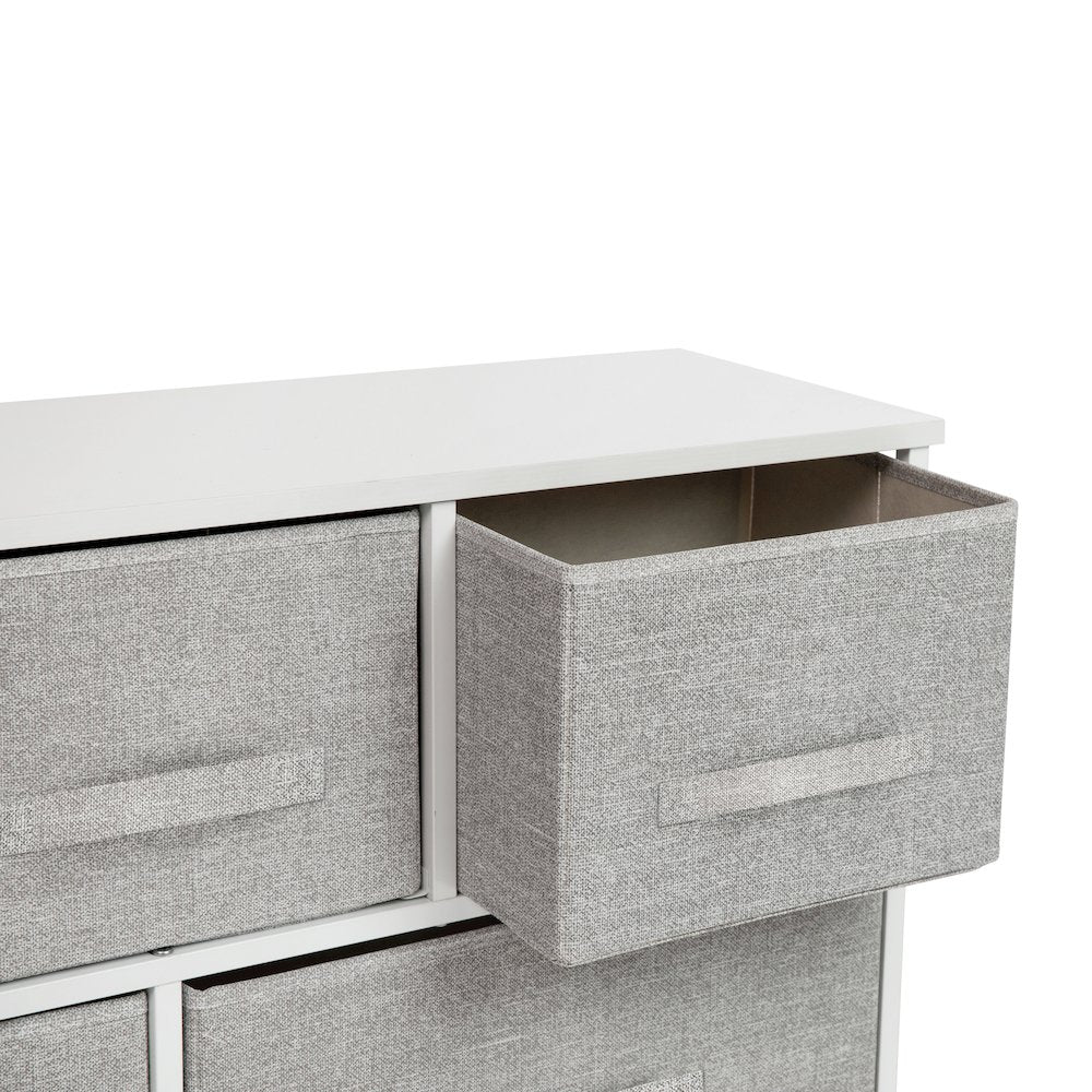 5 Drawer Wood Top WhiteFrame Vertical Storage Dresser with Light Gray Drawers