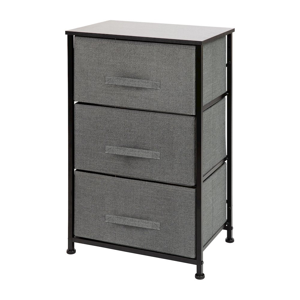 3 Drawer Wood Top BlackFrame Vertical Storage Dresser with Dark Gray Drawers