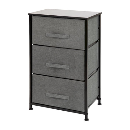 3 Drawer Wood Top BlackFrame Vertical Storage Dresser with Dark Gray Drawers