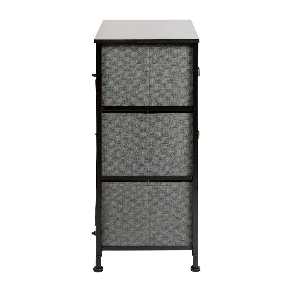 3 Drawer Wood Top BlackFrame Vertical Storage Dresser with Dark Gray Drawers