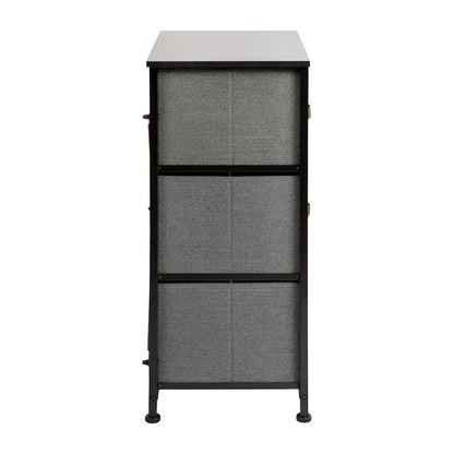 3 Drawer Wood Top BlackFrame Vertical Storage Dresser with Dark Gray Drawers