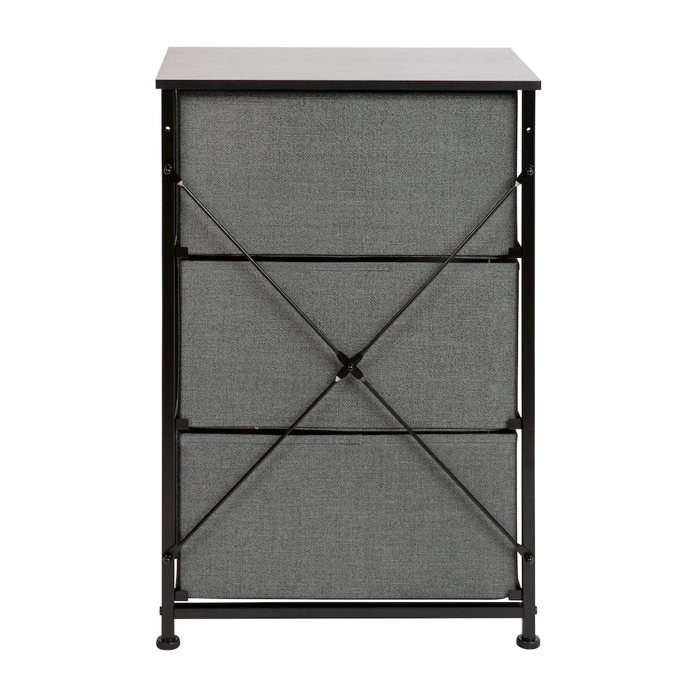 3 Drawer Wood Top BlackFrame Vertical Storage Dresser with Dark Gray Drawers
