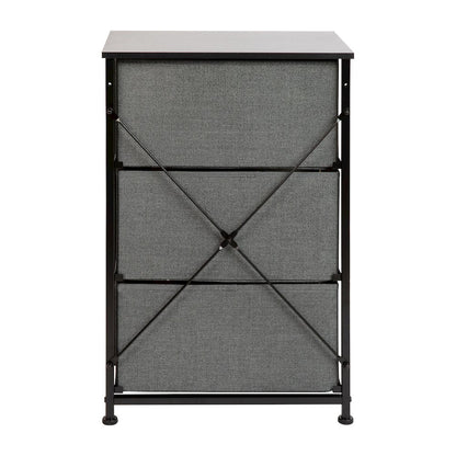 3 Drawer Wood Top BlackFrame Vertical Storage Dresser with Dark Gray Drawers