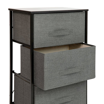 3 Drawer Wood Top BlackFrame Vertical Storage Dresser with Dark Gray Drawers