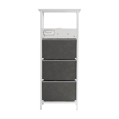 3 Drawer Nightstand with Charging Station, 2 USB Ports, White Metal Frame