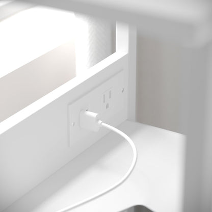3 Drawer Nightstand with Charging Station, 2 USB Ports, White Metal Frame