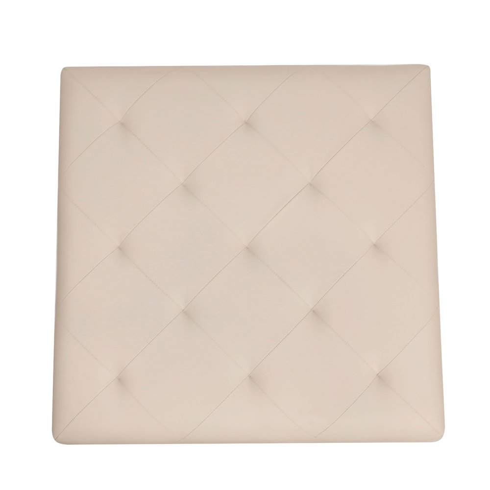 30" Square LeatherSoft Tufted Ottoman, Metal Frame,Beige LeatherSoft/Black Frame