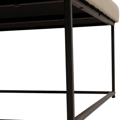 30" Square LeatherSoft Tufted Ottoman, Metal Frame,Beige LeatherSoft/Black Frame