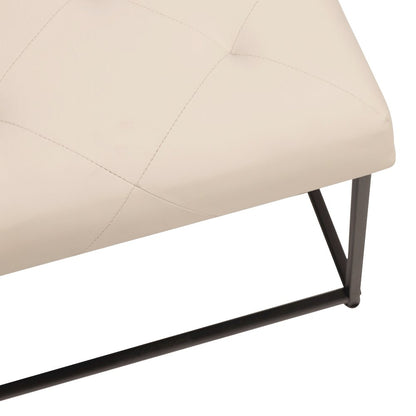 30" Square LeatherSoft Tufted Ottoman, Metal Frame,Beige LeatherSoft/Black Frame