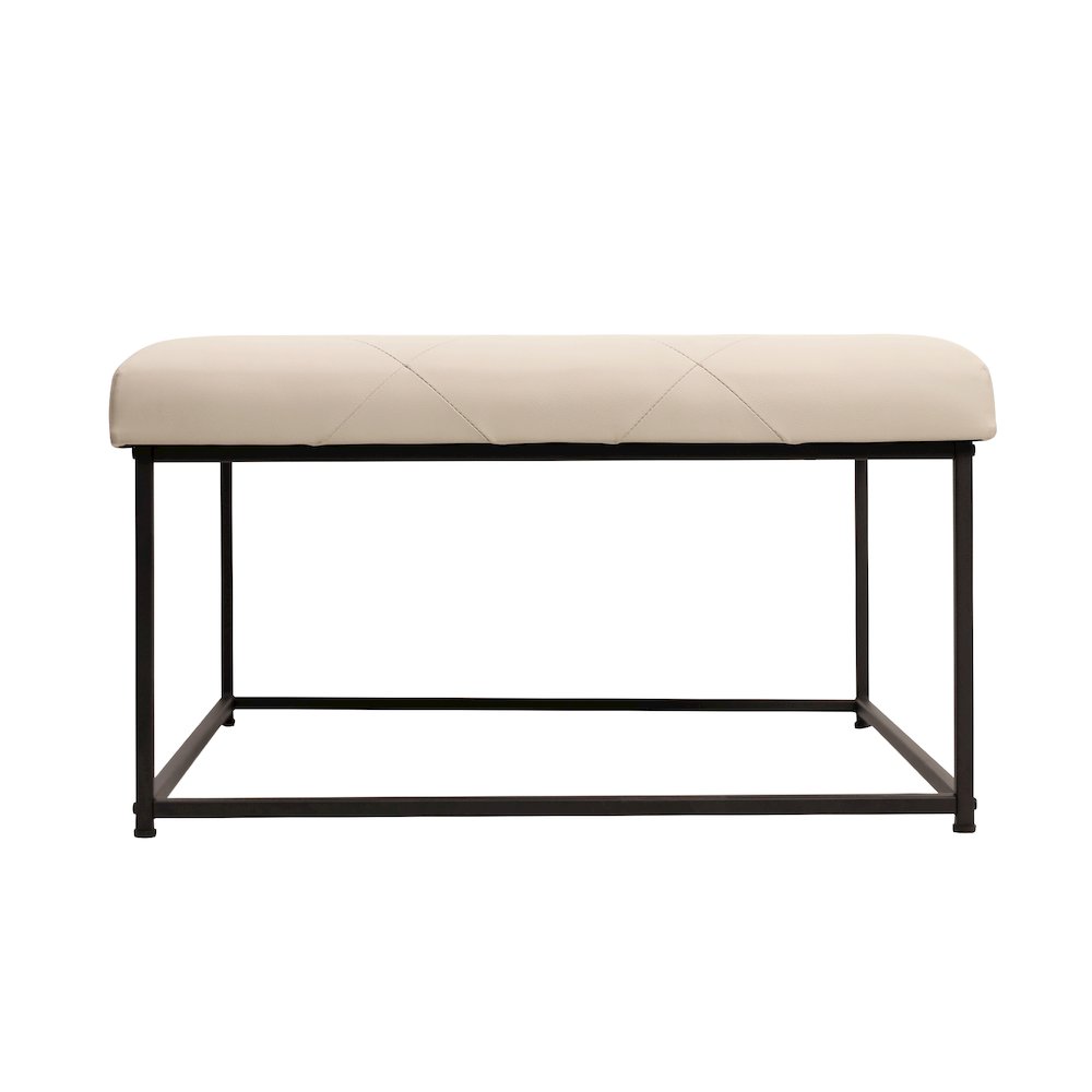 30" Square LeatherSoft Tufted Ottoman, Metal Frame,Beige LeatherSoft/Black Frame