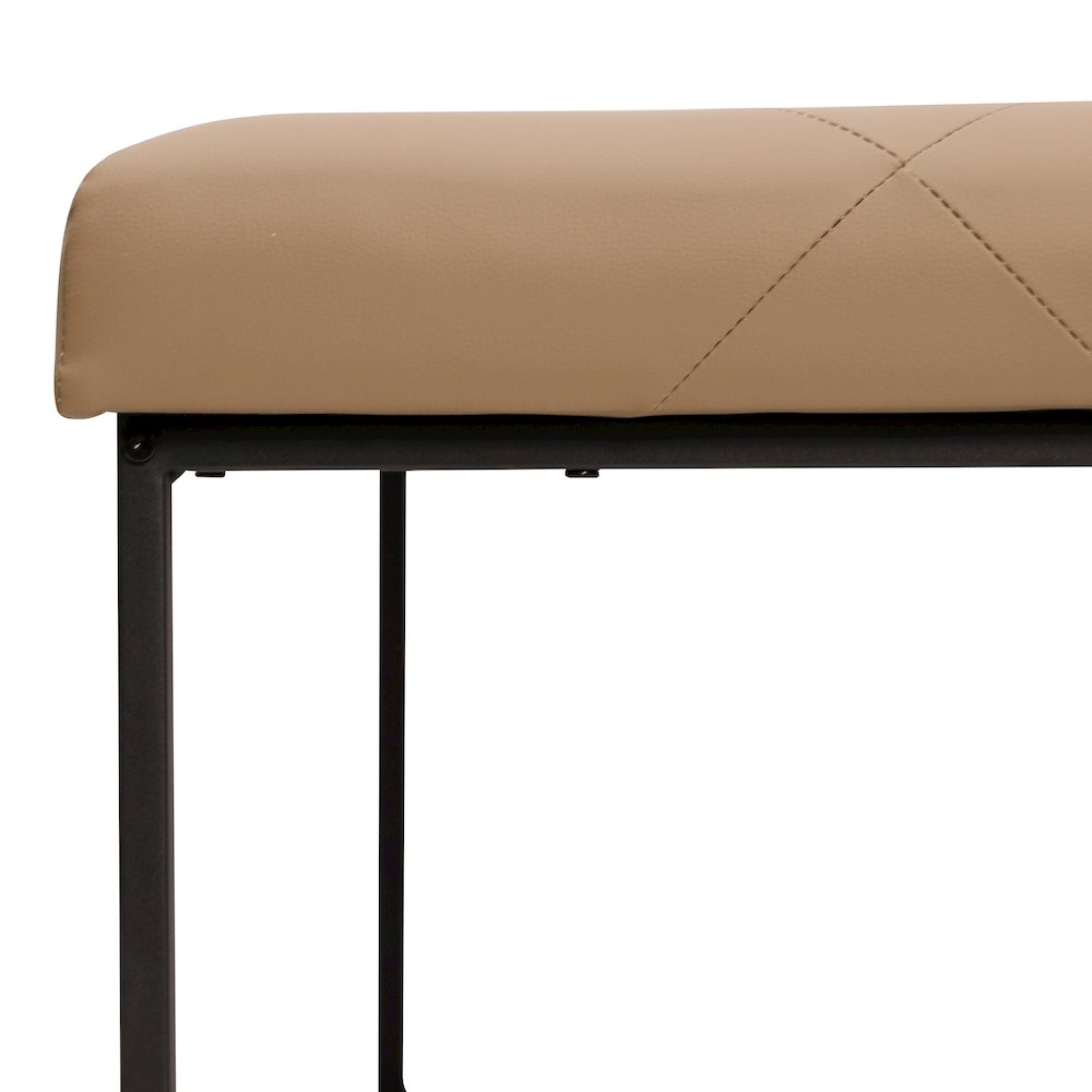 30" Square LeatherSoft Tufted Ottoman, Metal Frame, Light Brown LeatherSoft