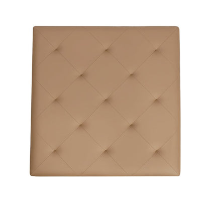 30" Square LeatherSoft Tufted Ottoman, Metal Frame, Light Brown LeatherSoft