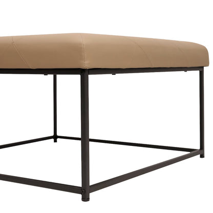 30" Square LeatherSoft Tufted Ottoman, Metal Frame, Light Brown LeatherSoft