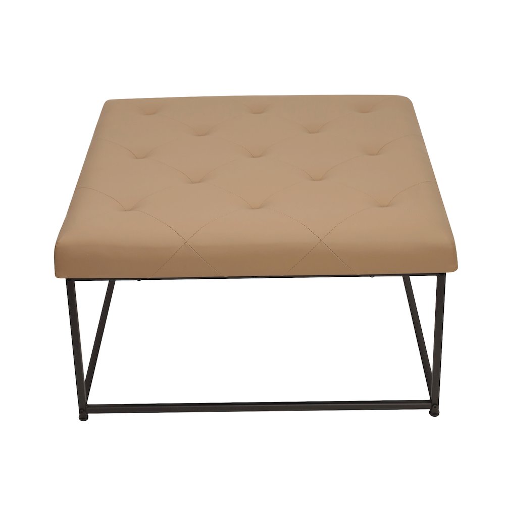 30" Square LeatherSoft Tufted Ottoman, Metal Frame, Light Brown LeatherSoft