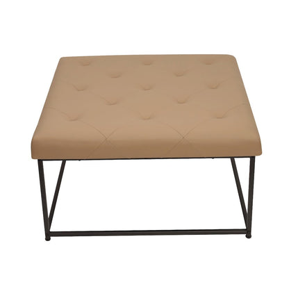 30" Square LeatherSoft Tufted Ottoman, Metal Frame, Light Brown LeatherSoft