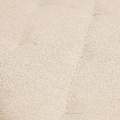 34" Round Cotton Linen Tufted Ottoman, Metal Frame, Beige Cotton Linen