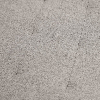 34" Round Cotton Linen Tufted Ottoman with Metal Frame, Gray Cotton Linen