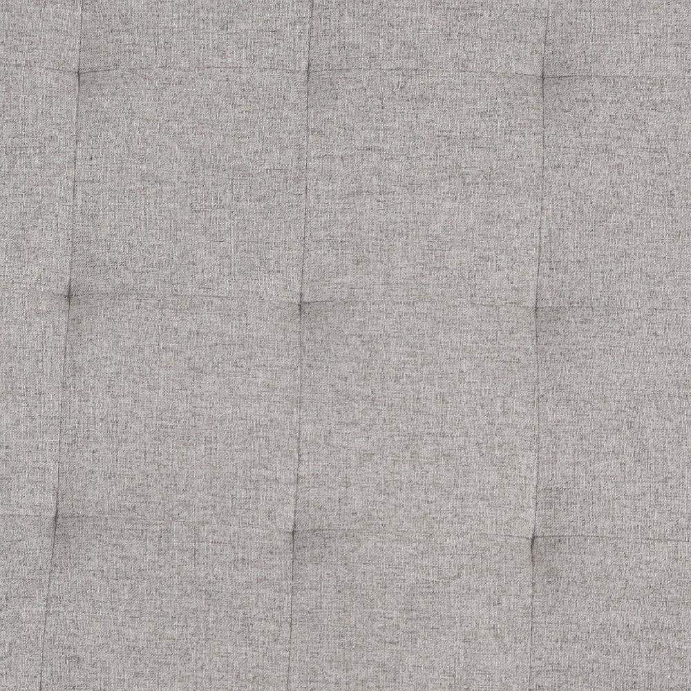 34" Round Cotton Linen Tufted Ottoman with Metal Frame, Gray Cotton Linen