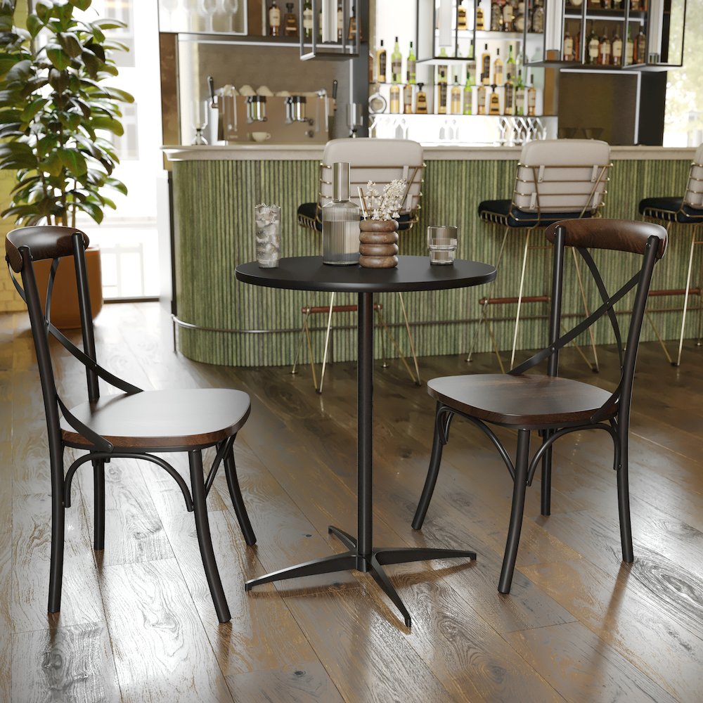 Lars 24'' Round Wood Cocktail Table with 30'' and 42'' Columns, Black