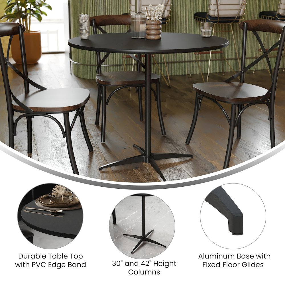 Lars 36'' Round Wood Cocktail Table with 30'' and 42'' Columns, Black