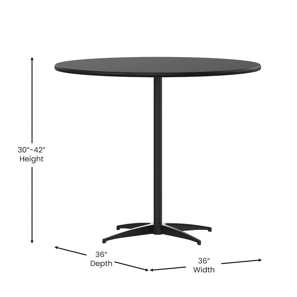 Lars 36'' Round Wood Cocktail Table with 30'' and 42'' Columns, Black