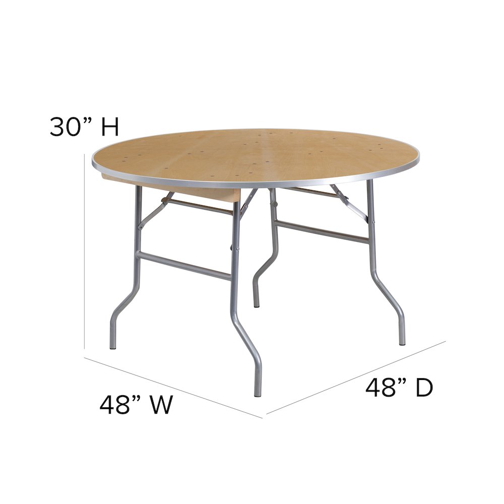 4-Foot Round HEAVY DUTY Birchwood Folding Banquet Table with METAL Edges