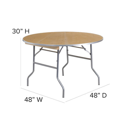 4-Foot Round HEAVY DUTY Birchwood Folding Banquet Table with METAL Edges