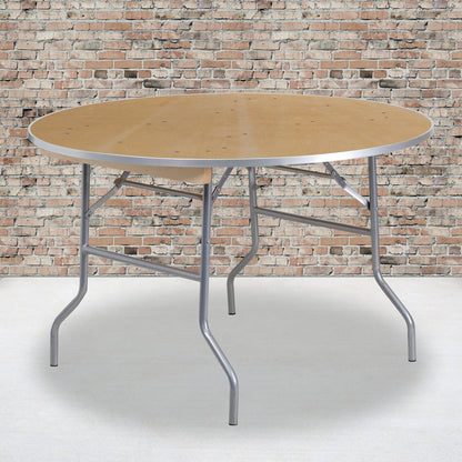 4-Foot Round HEAVY DUTY Birchwood Folding Banquet Table with METAL Edges