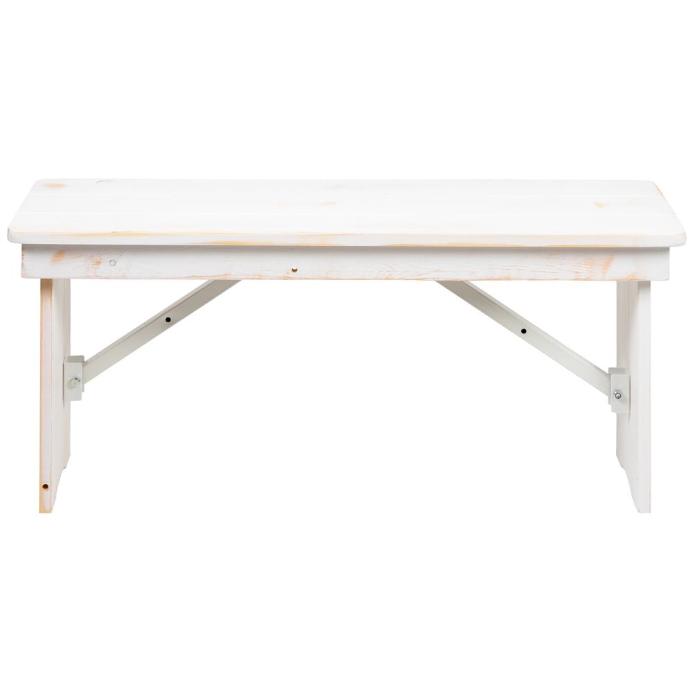 HERCULES Series 40" x 12" Antique Rustic White Solid Pine Folding Farm Bench