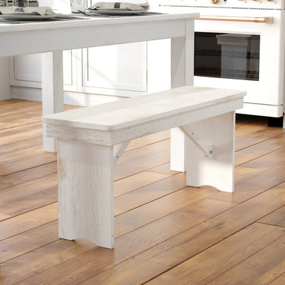 HERCULES Series 40" x 12" Antique Rustic White Solid Pine Folding Farm Bench