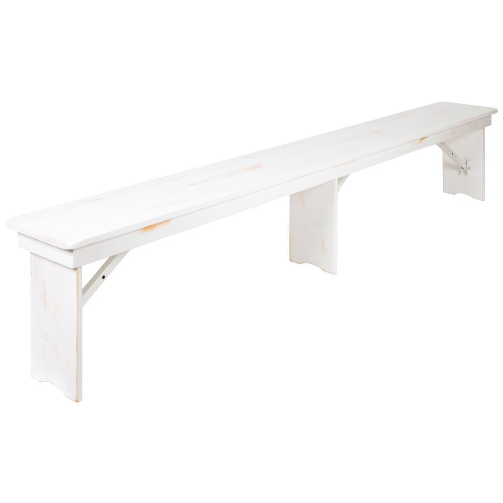 8' x 12" Antique Rustic Solid White Pine Folding Farm Bench with 3 Legs