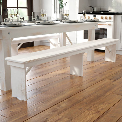 8' x 12" Antique Rustic Solid White Pine Folding Farm Bench with 3 Legs