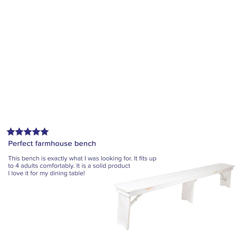 8' x 12" Antique Rustic Solid White Pine Folding Farm Bench with 3 Legs