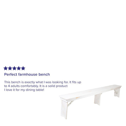 8' x 12" Antique Rustic Solid White Pine Folding Farm Bench with 3 Legs