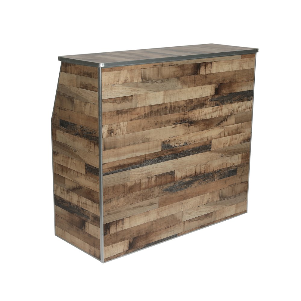 Amara 4' Rustic Natural Wood Plank Laminate Foldable Bar - Portable Event Bar