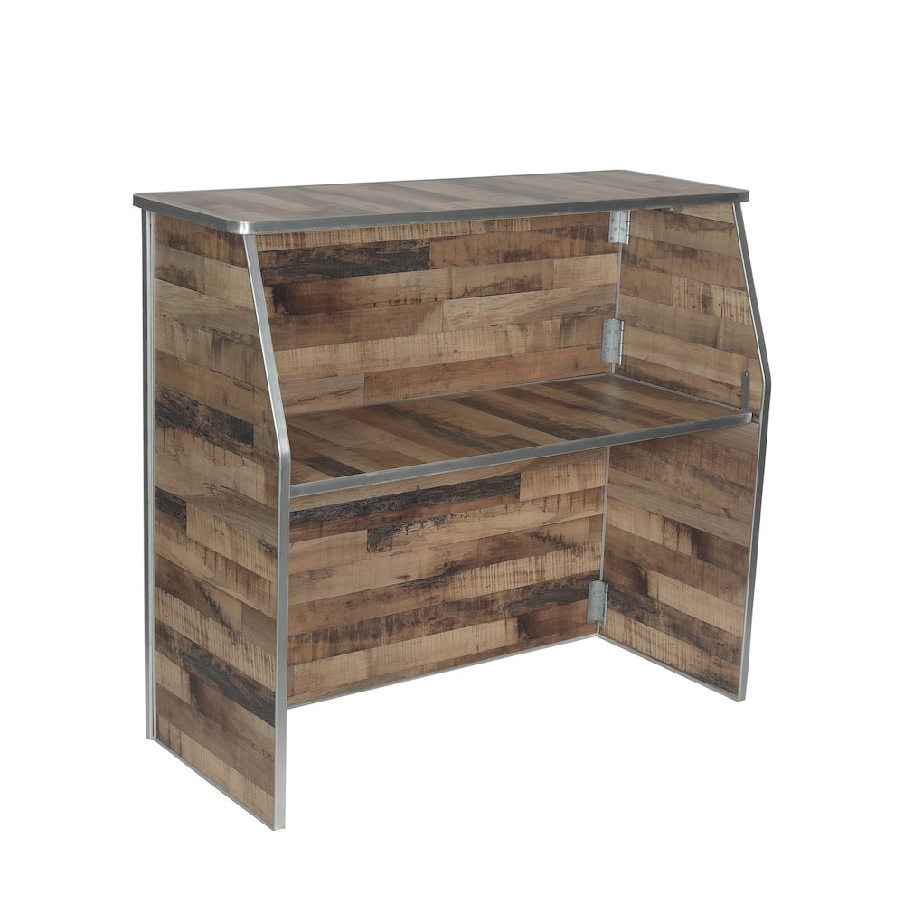 Amara 4' Rustic Natural Wood Plank Laminate Foldable Bar - Portable Event Bar