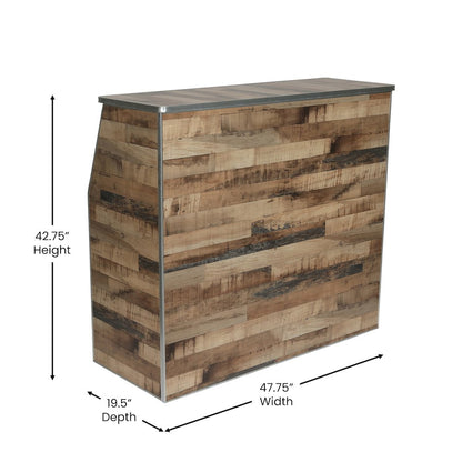 Amara 4' Rustic Natural Wood Plank Laminate Foldable Bar - Portable Event Bar
