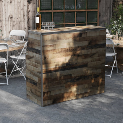 Amara 4' Rustic Natural Wood Plank Laminate Foldable Bar - Portable Event Bar