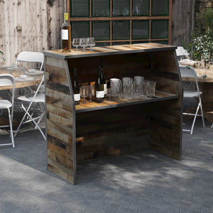 Amara 4' Rustic Natural Wood Plank Laminate Foldable Bar - Portable Event Bar