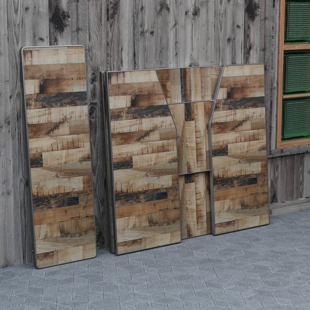 Amara 4' Rustic Natural Wood Plank Laminate Foldable Bar - Portable Event Bar