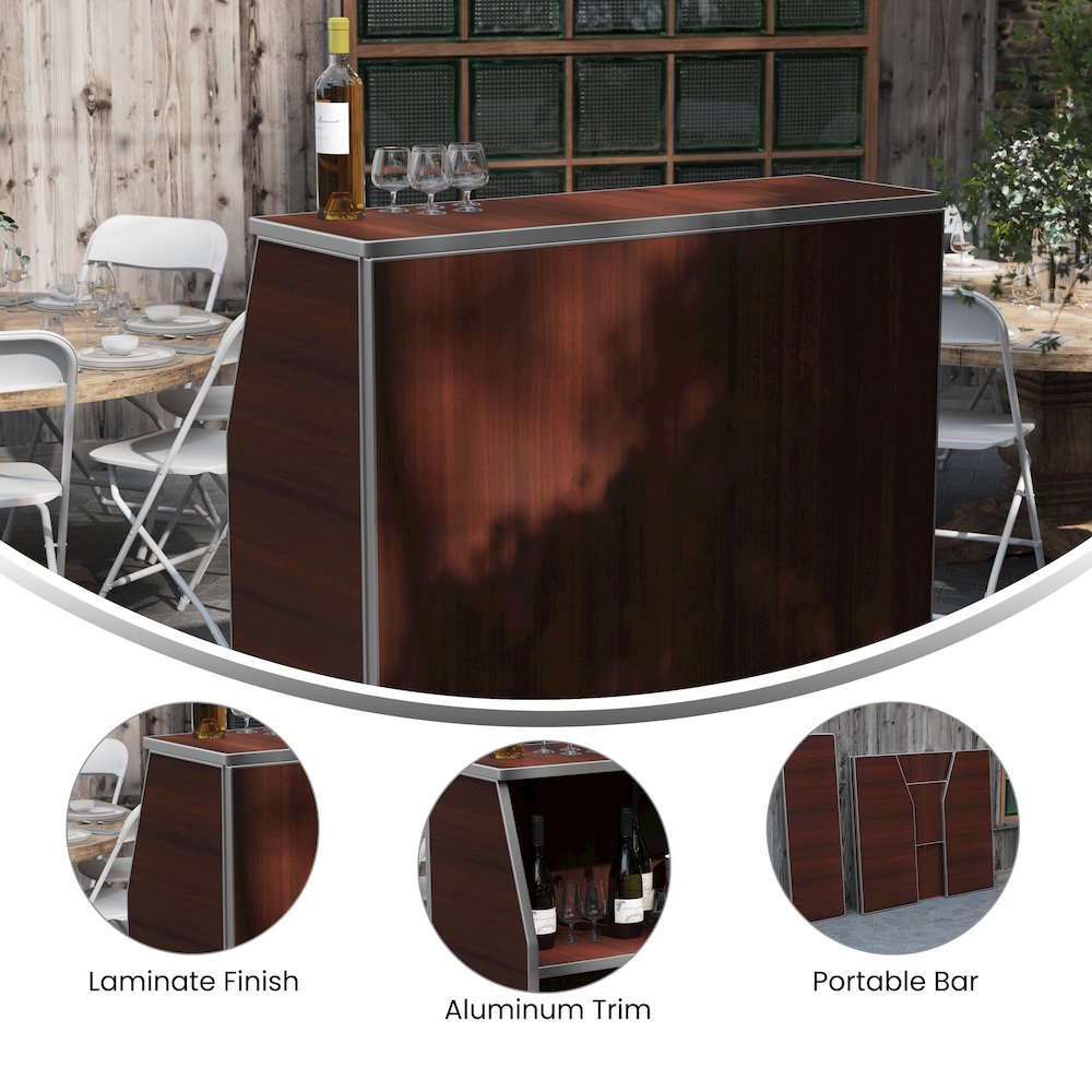 Amara 4' Walnut Woodgrain Laminate Foldable Bar - Portable Event Bar